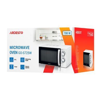 Микроволновая печь ARDESTO, 20л, мех.управл., 700Вт, откр.ручкой, белый