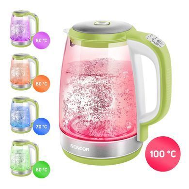 Электрочайник Sencor Series 2000, 2л, Strix, стекло, 5 темп.реж, салатовый