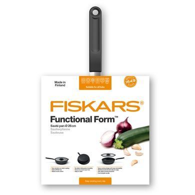 Сотейник Fiskars Functional Form, 26см, 3.2л, покрытие Hardtec Superior, алюм., индукция, с крышкой, черный