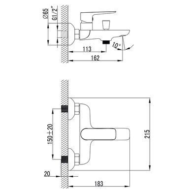 Смеситель LUGANO &Oslash;25 для ванны литой CORSO (CH-1C147C) (9620200)