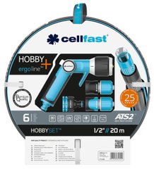 Набір для поливу Cellfast HOBBY ATS2, в комплекті шланг 1/2”, 20м, 6 шарів, -20…+60°C, зрошувач, комплект підключення ERGO
