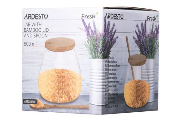Банка для зберігання Ardesto Midori Sugar, 500мл, скло, бамбук, прозорий