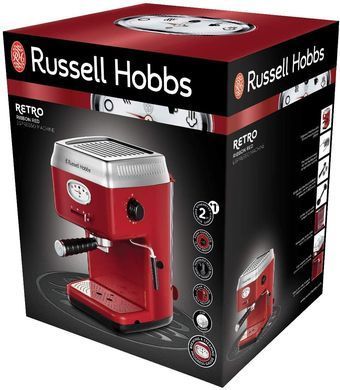 Кавоварка Russell Hobbs рожкова Retro, 1,1л, мелена, капучинатор, червоний