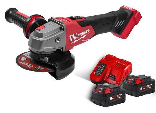 Шлифмашина угловая - болгарка аккумуляторная бесщеточная MILWAUKEE, M18 FSAG125XB-502X, 1200Вт, диаметр 125мм (зарядное устройство M12-18 FC, +2 акум, защитный кожух, антивибрац.защитная рукоятка)